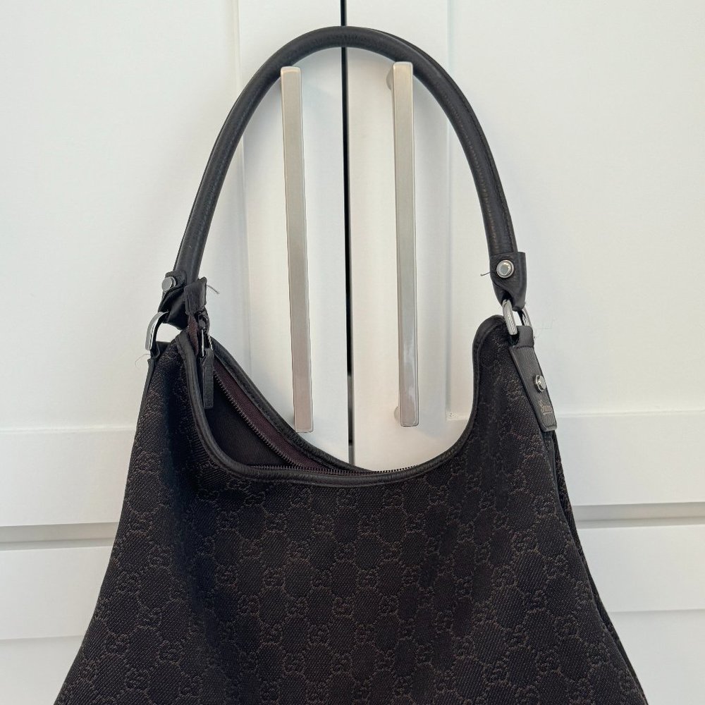 𝅺GUCCI Jackie GG monogram D-Ring hobo medium dark brown - Picture 10 of 10